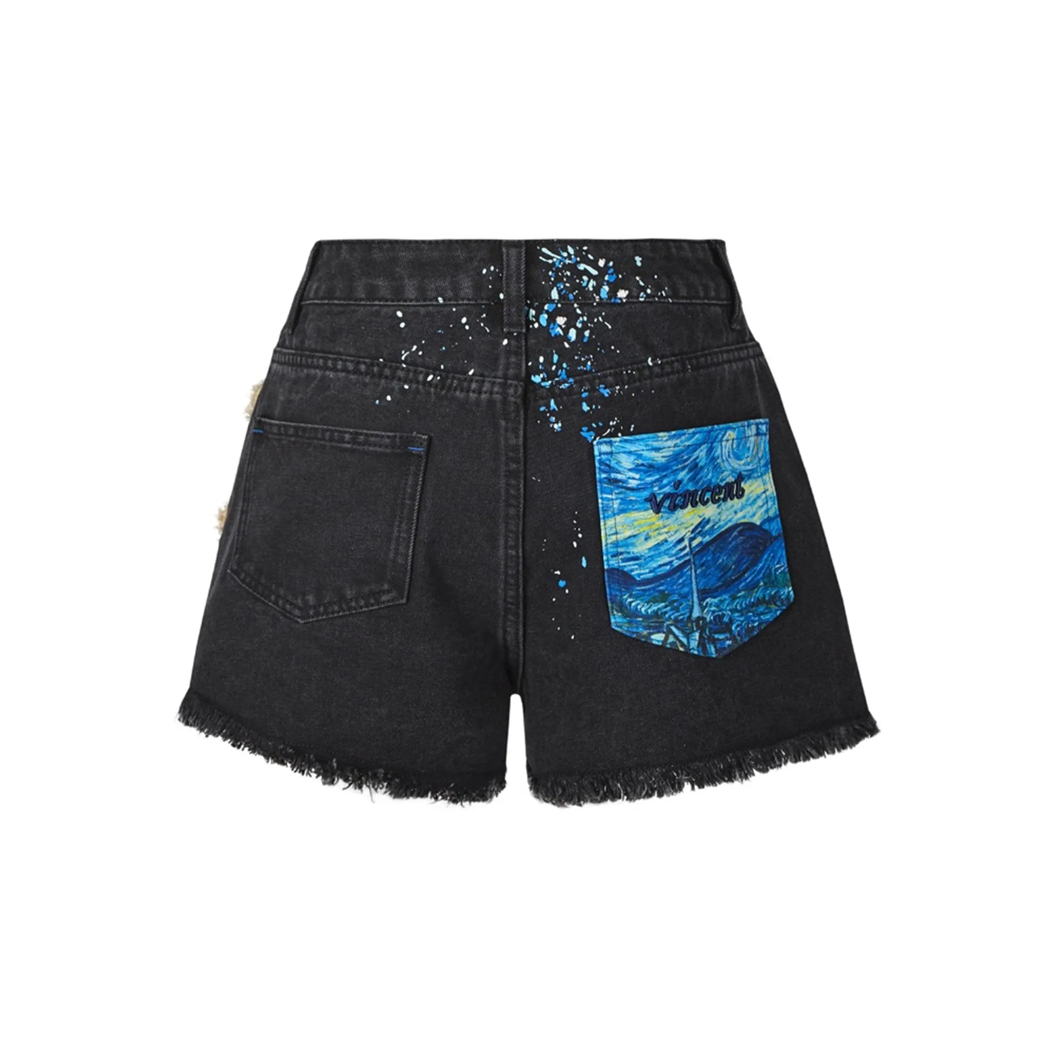 Van Gogh Masterpiece Denim Shorts in Black