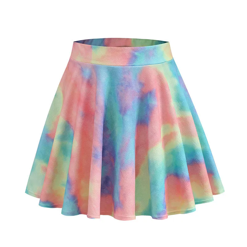 Women Dye Colourful Stretchable Flare Skirt Casual Mini Skirt