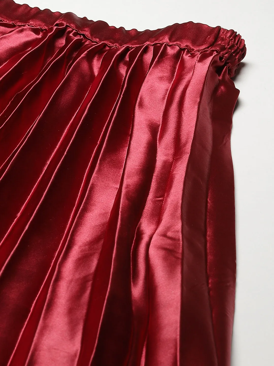 Women Solid Red Pleated Skirt