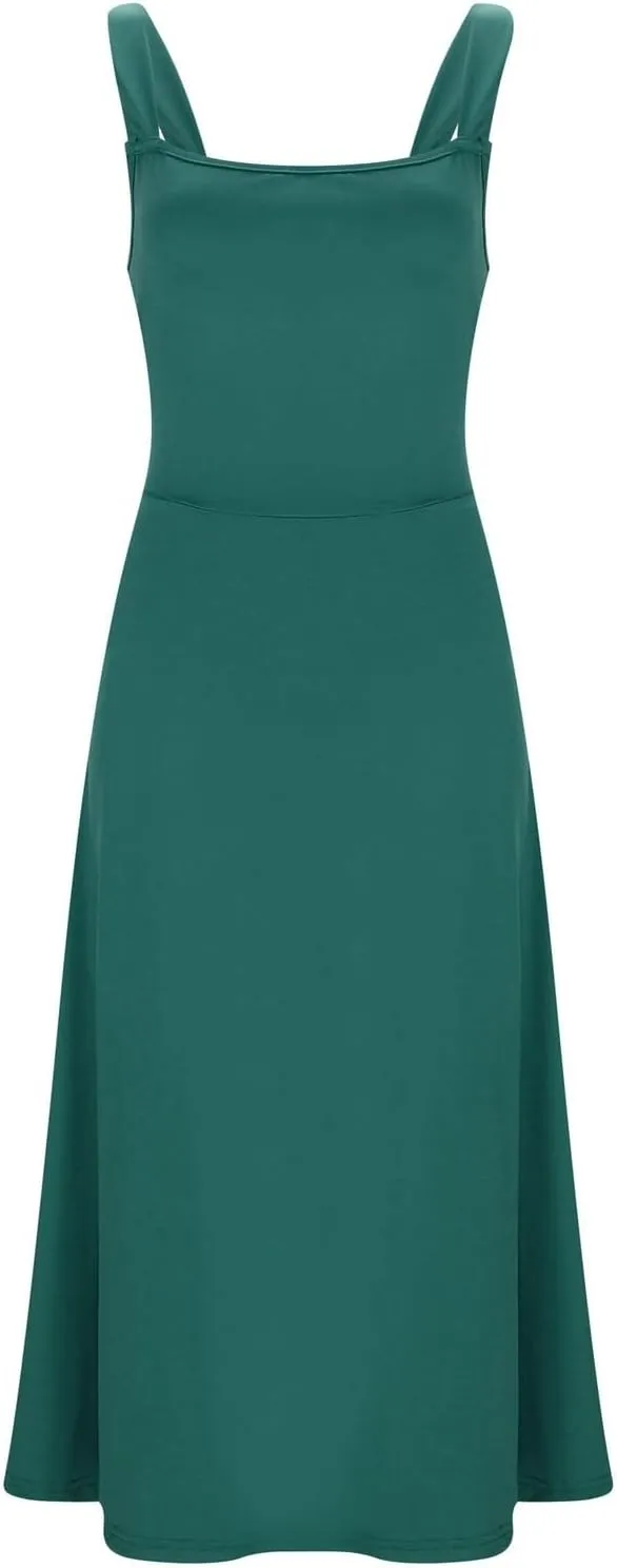 Women's 2025 Summer Sleeveless Midi Dress Square Neck Drawstring Waist Flowy A Line Beach Dresses Tank Dresses for Women