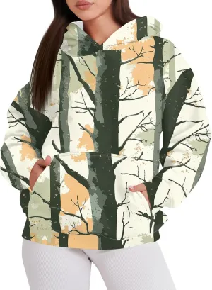 Womens Camo Hoodie Fall Winter Sweatshirt Maple Leaf Print Hoodie Drop Shoulder Long Sleeve Camo Shirt With Pocket
