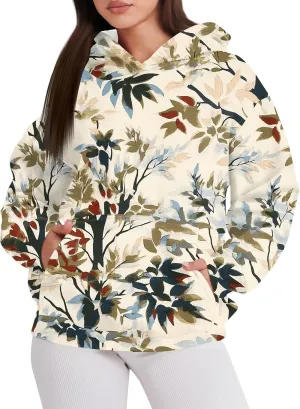 Womens Camo Hoodie Fall Winter Sweatshirt Maple Leaf Print Hoodie Drop Shoulder Long Sleeve Camo Shirt With Pocket