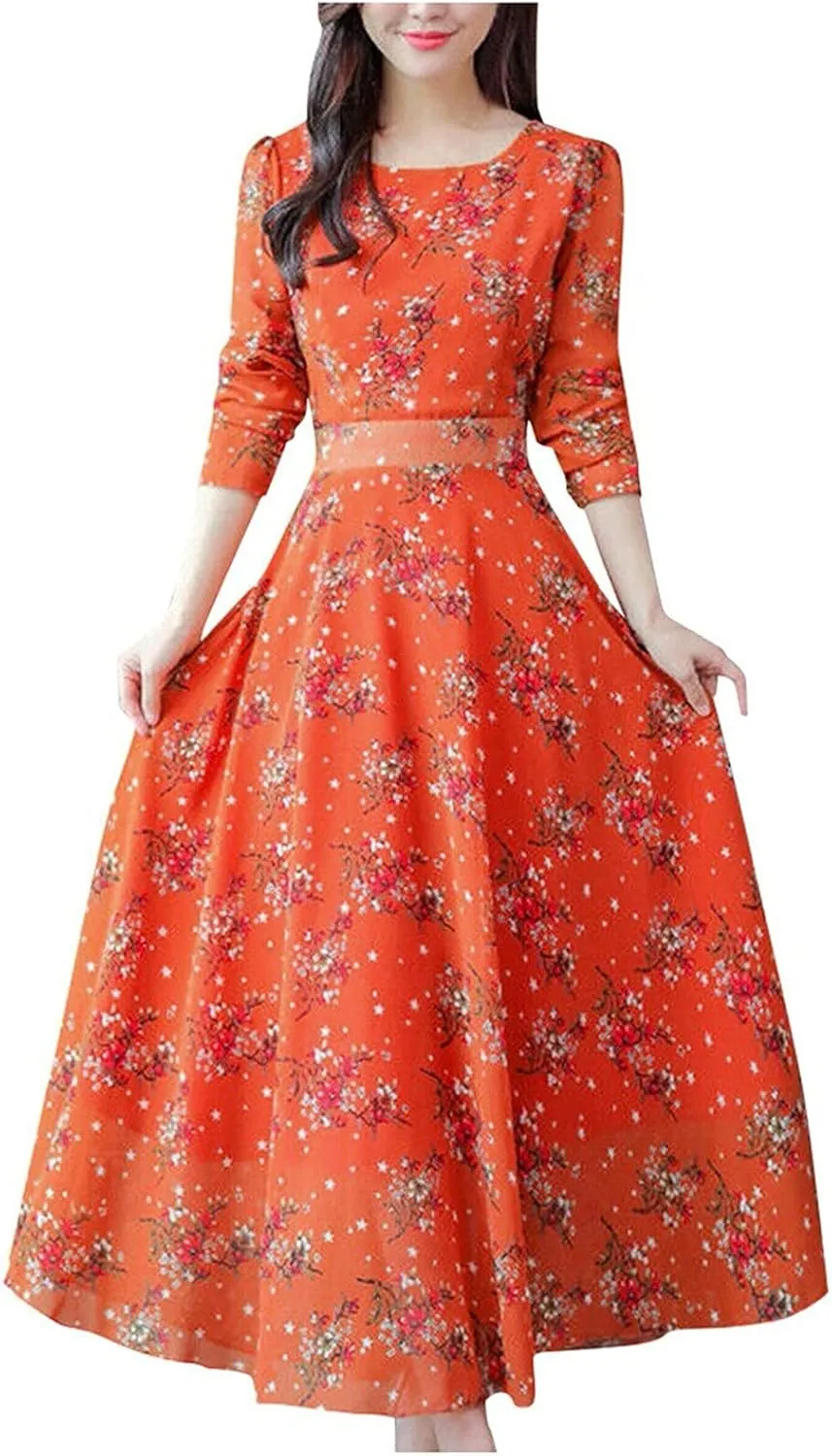 Womens Summer Dresses Maxi Dress Swing Boho Beach Vacation Clothes Sundress Casual Beach Crewneck Short Sleeve