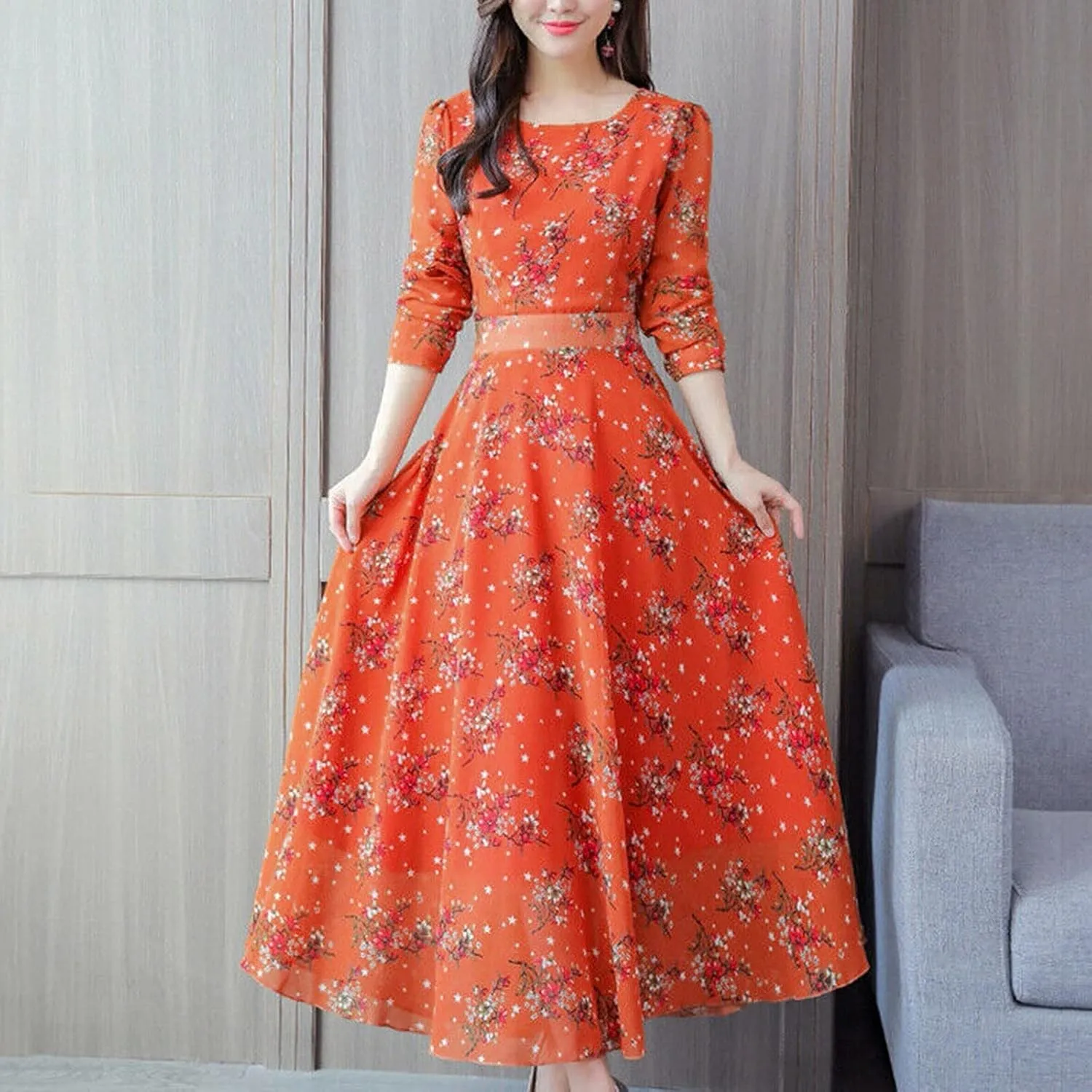 Womens Summer Dresses Maxi Dress Swing Boho Beach Vacation Clothes Sundress Casual Beach Crewneck Short Sleeve
