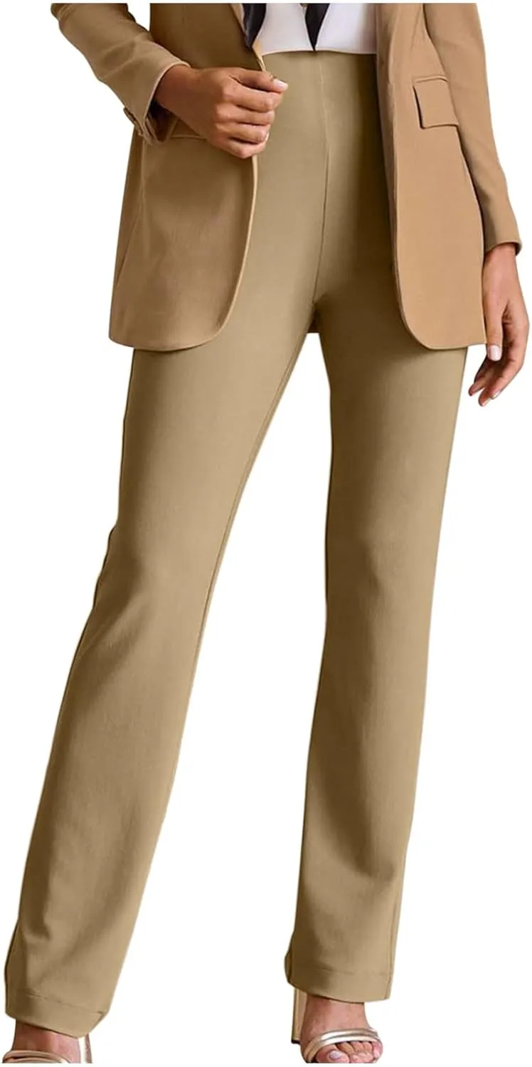 yardsong Dress Pants Women Bootcut Elastic High Waist Pull On Work Slacks Dressy Casual Slim Fit Solid Office Trousers